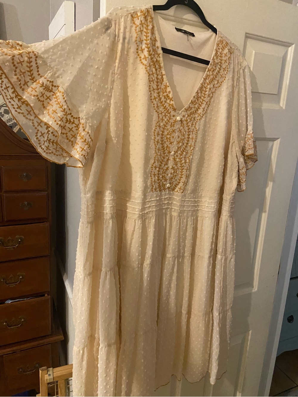 2X Boho Cream Andree Embroidered Swiss Dots with V-Neck